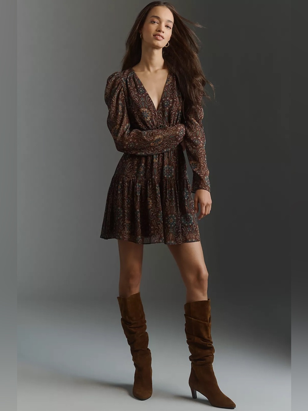 NWT PAIGE Aries Print Long Sleeves Silk Minidress